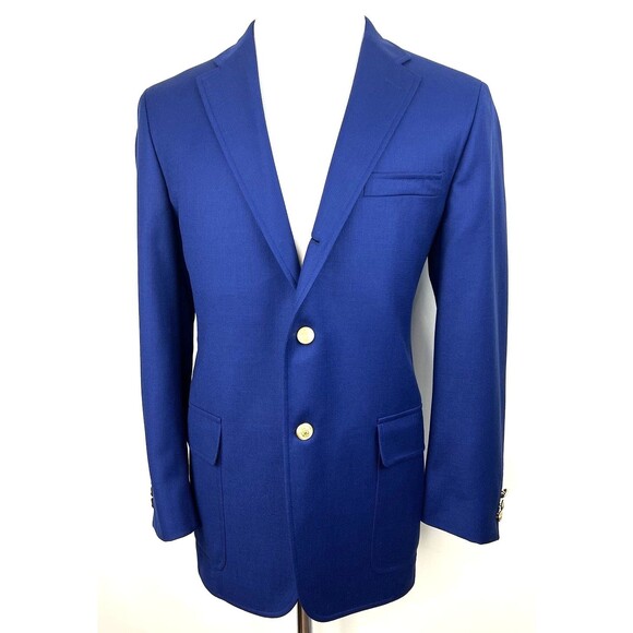 J. Press Mens Navy Blue Blazer Mens 42R Wool 3 Button 2 Roll Gold Buttons - Picture 2 of 14